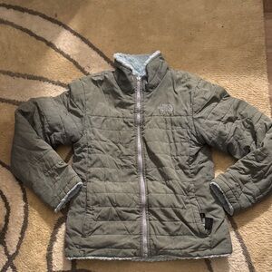 The North Face Kids Green Quilted Puffer Jacket reversed